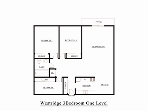 Floor plan for 3 beds, 1 bath